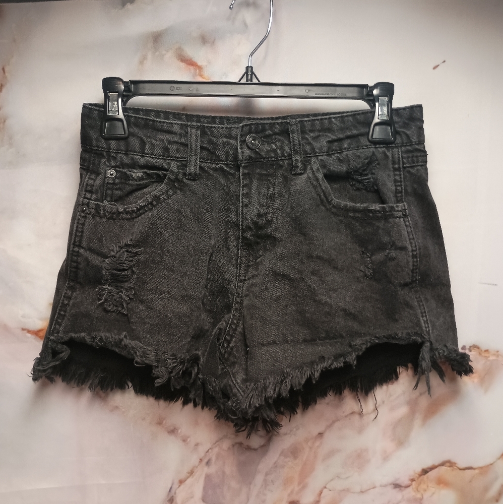 Vanilla Star Black Frayed Distressed Denim Shorts